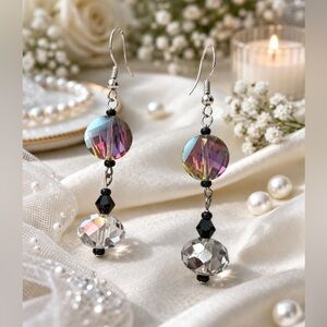 Crystal Dangle Earrings - Iridescent & Black - Brand